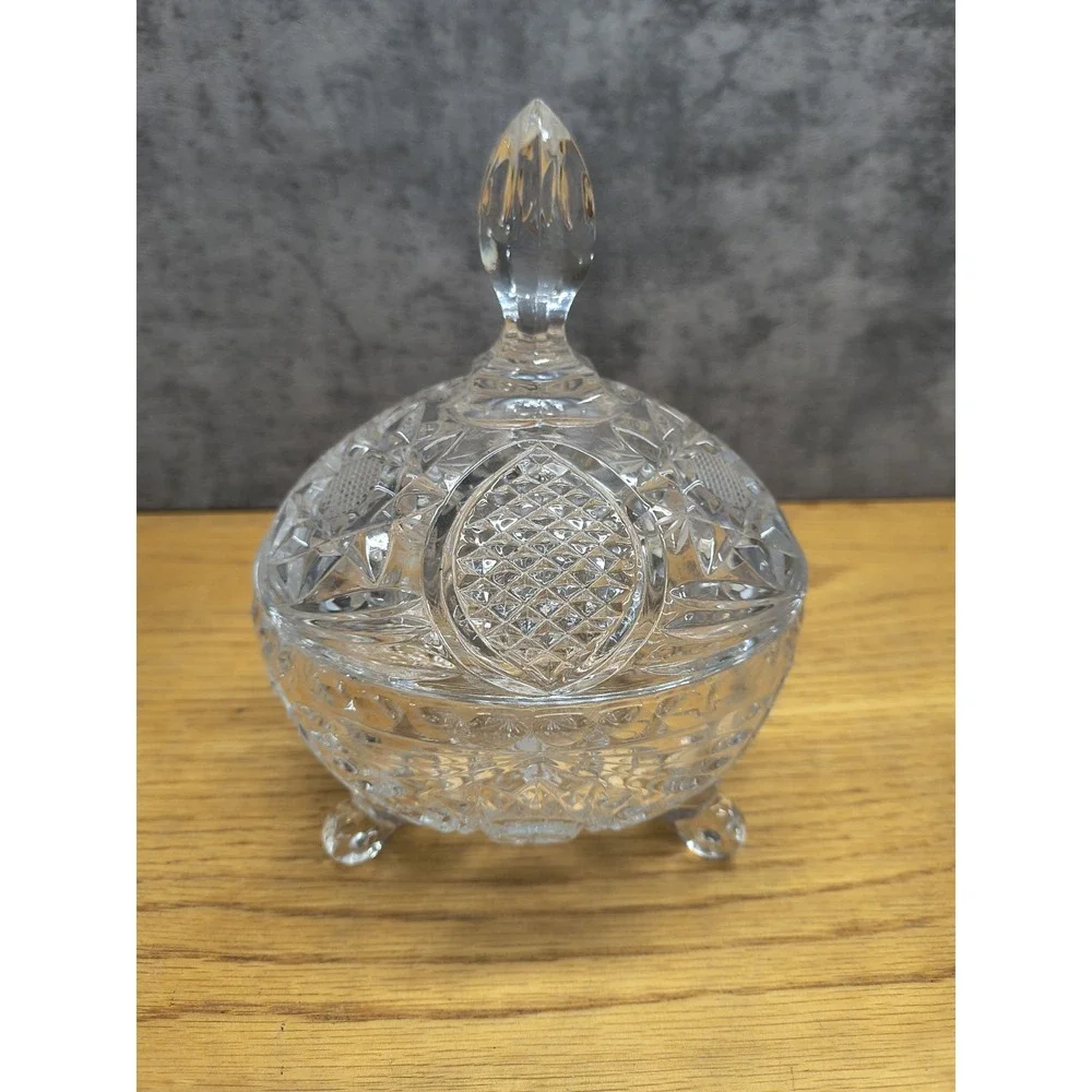 Vintage Crystal Cut Covered Candy Dish Star‎ Design